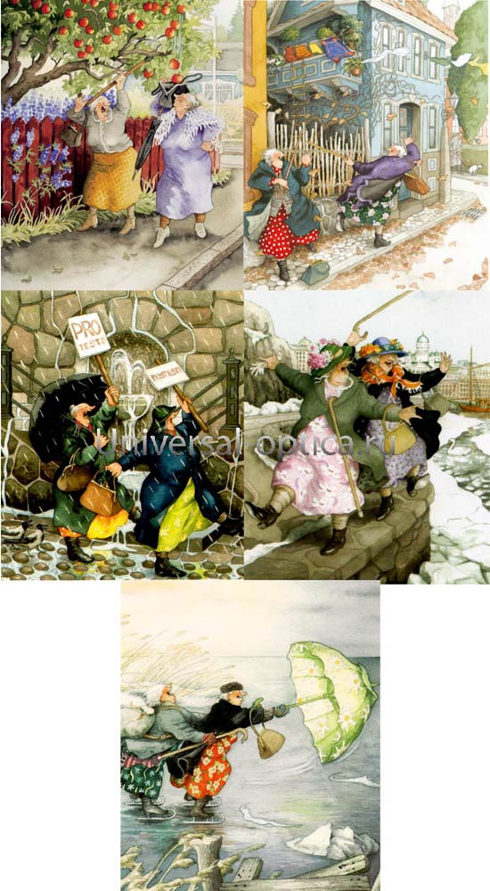 Салфетка из MF "УНИВЕРСАЛ" в индивидуальной упаковке (5шт.) Весёлые старушки. Осень (15*18см) Китай от Торгового дома Универсал || universal-optica.ru