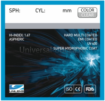 Линза полимерная 1.67 AS HMC EMI UV Super UNILENS от Торгового дома Универсал || universal-optica.ru