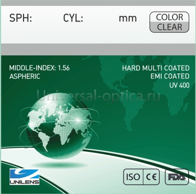 Линза полимерная 1.56 AS HMC EMI UV UNILENS (зел.реф.) от Торгового дома Универсал || universal-optica.ru